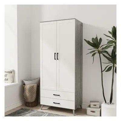 (Ash Grey & White) DEVON 180cm Modern Wardrobe Door Drawer Bedroom Storage with Hanging Rail