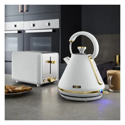 Tower Cavaletto Pyramid Kettle & Slice Toaster White/Champagne Gold Accents