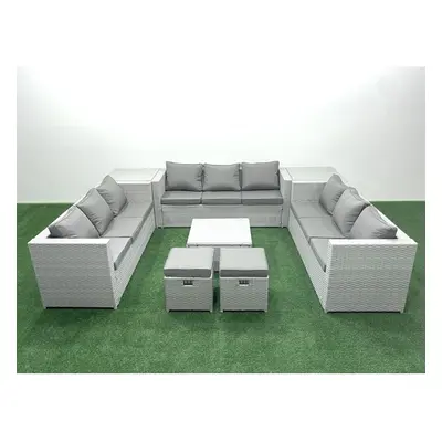 Fimous Rattan Garden Outdoor Furniture Set Seater Rattan Garden Sofa Set with Small Footstool Si