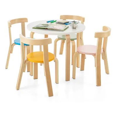 5-Piece Kids Bentwood Curved Back Table and Chair Set Children Wooden