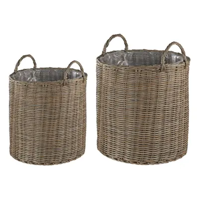 Set of Rattan Plant Baskets Beige BITOLA