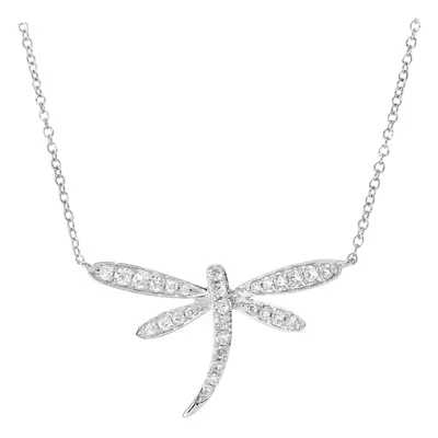 Jewelco London 9ct White Gold Round 15pts Diamond Dragonfly Pendant Necklace inch 42cm - DP1AXL5