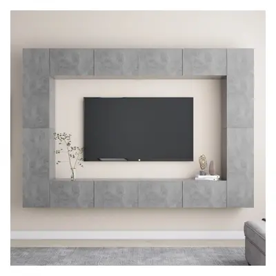 vidaXL TV Cabinet Set Piece Concrete Grey Chipboard Home Furniture TV Stand