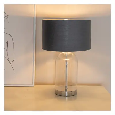 ValueLights Jessy Charcoal & Chrome Shade Glass & Silver Table Lamp