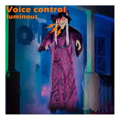 Halloween Voice Controlled Witch LED Glowing Eyes Talking Hanging Witch Horror Decor Outdoor