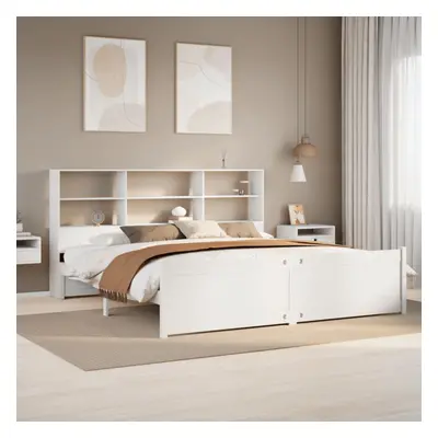 vidaXL Bookcase Bed without Mattress White 180x200 cm Super King Solid Wood Pine