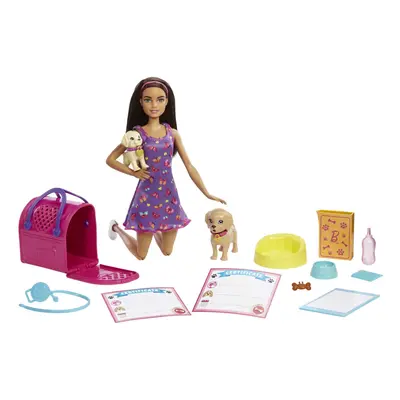 Doll and Accessories Pup Adoption Playset with Brunette Doll in Purple, Puppies, Color-Change An