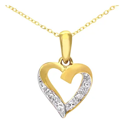 Jewelco London 9ct Yellow Gold Round 1pts Diamond Heart Pendant Necklace inch 46cm - PP0AXL5058Y