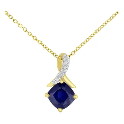 Jewelco London 9ct Yellow Gold Round 2pts Diamond Cushion 0.77ct Sapphire Kiss Crossover Pendant