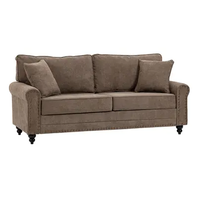 HOMCOM Fabric Sofa Seater Sofa for Living Room w/ Throw Pillow Brown