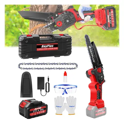 (2x4.0Ah Batteries) Mini Chainsaw 8Inch, Cordless Chainsaw Brushless with Chains, Electric Power