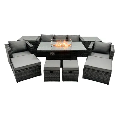 Fimous Rattan Garden Furniture Firepit Dining Set Seater Lounge Sofa Table Set with side table F