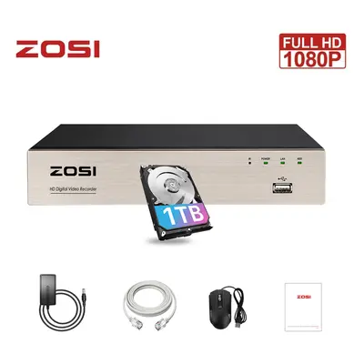 ZOSI CCTV DVR Recorder Channel With 1TB HDD 1080P TVI AHD H.265+ BNC