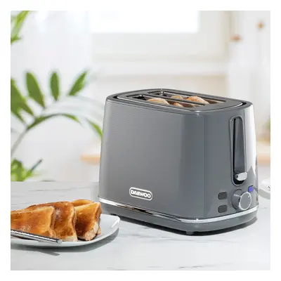 (Grey) Daewoo Stirling Slice Toaster Browning Settings Reheat Defrost Self Centering