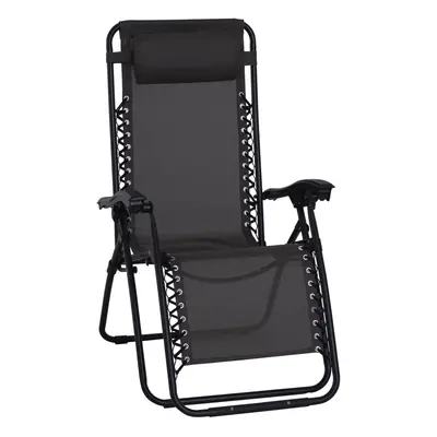 Outsunny Metal Frame Zero Gravity Lounger w/ Head Pillow for Patio Decking Black