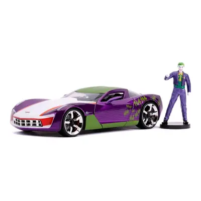 Jada Chevrolet Corvette Stingray with Joker Diecast Figurine \DC Comics\" Series 1/24 Diecast Mo