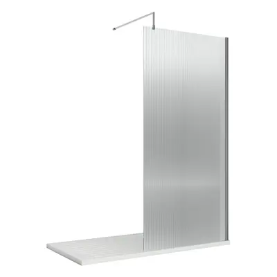 8mm Toughened Safety Glass Wetroom Screen & Support Bar, 1850mm x 800mm - Chrome