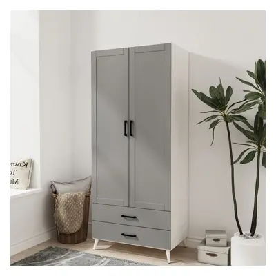 (White & Grey) DEVON 180cm Modern Wardrobe Door Drawer Bedroom Storage with Hanging Rail