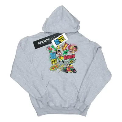 (M, Sports Grey) DC Comics Mens Teen Titans Go Robin Montage Hoodie