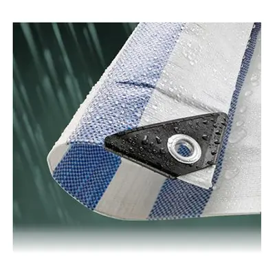 (3.5M x 5.5M) Blue Striped Waterproof Tarpaulin Sheet Tarp Cover With Eyelets