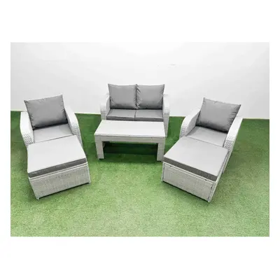 Fimous Light Grey PE Wicker Rattan Garden Furniture Set Sofa Set Reclining Adjustable Chair Seat