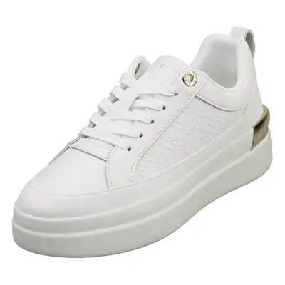 (5) Tommy Hilfiger Lux Court Sneaker Monogram Womens Platform Trainers in White