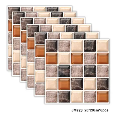 (Khaki) 6Pcs Non-slip Waterproof Kitchen Bathroom Floor Wall Tile Paste Decoration Sticker