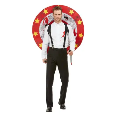 (multicoloured, L) Knife Thrower Costume Men Red White shirt with suspenders and Velcro target p