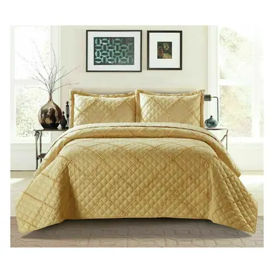 (Mustard, King) Ruffle Embossed Quilted Bedspread Bed Throw Single Double King Size Bedding Set