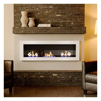 (White*3pcs burners, 120cm) Professional Bio Ethanol Fireplace Realistic Flame