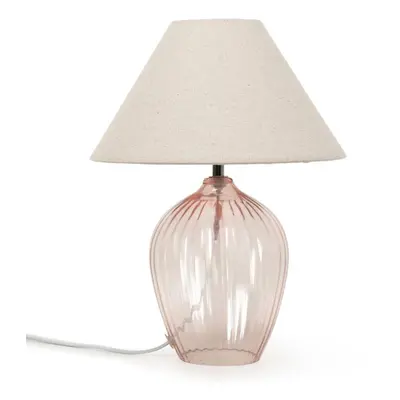 Blush Pink Glass Base Table Lamp with Fabric Tapered Shade Light + LED