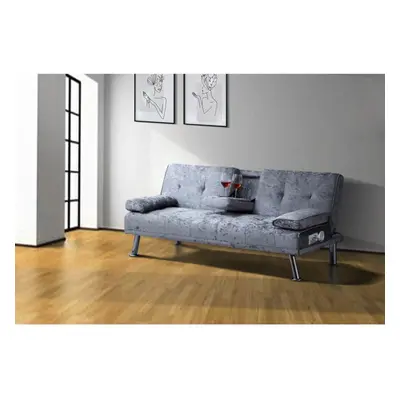 (Steel) Bluetooth Cinema Sofa Bed with Drink Cup Holder Table Crush Velvet Colours