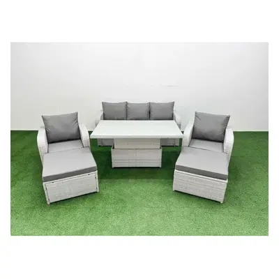 Fimous PE Rattan Garden Furniture Set Adjustable Lifting Dining or Coffee Table Big Footstool Li