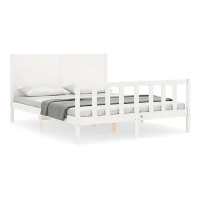 (white, x cm) vidaXL Bed Frame Bed Base Platform Bed with Headboard Grey Single Solid Wood