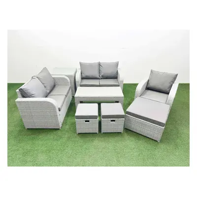 Fimous High Back Poly Rattan Garden Furniture Set with Reclining Chair Loveseat Sofa Indoor Outd