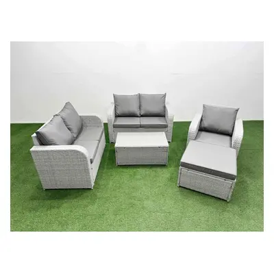 Fimous High Back Poly Rattan Garden Furniture Set with Rectangular Coffee Table Indoor Outdoor P