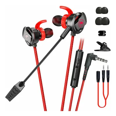 (Red) Wired 3.5mm Gaming Earphone With Microphone In Ear Bass Headphone Earbuds Noise Reduction 