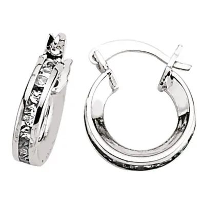 Jewelco London Ladies Sterling Silver Cubic Zirconia Huggie Hoop Earrings 13mm - GVE262