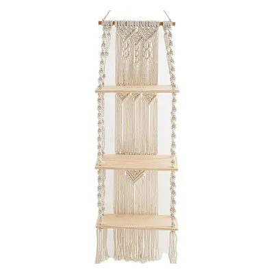 Boho Macrame Wall Hanging Shelf Tier Handmade Woven Wood Organizer Shelves Wall Floating Plant H