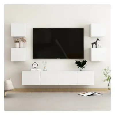 vidaXL Piece TV Cabinet Set High Gloss White Engineered Wood