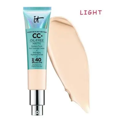 (light) It Cosmetics, Oil-free Matte Sans, Pore Minimizing, Full Coverage Cream.