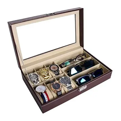 AUTOARK Piece Watch Case and Piece Eyeglasses Storage Leatherette Combo Jewelry Box and Sunglass