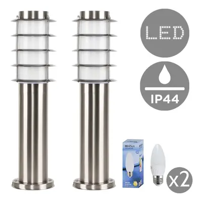 Pair of Modern Outdoor Stainless Steel Bollard Lantern Light Post - 450mm - Complete with 4w LED