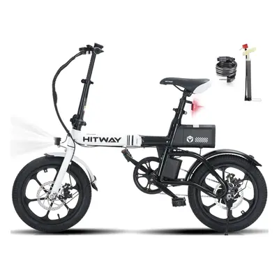 (HITWAY 16" Electric Bike E Bike Foldable City E Bikes , 250W Motor, Assist Range Up to 25-60Km)