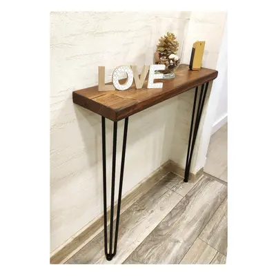 (Walnut, 120cm) Rustic Console Table Radiator Shelf 225mm 9" Hairpin Leg 1016mm 40"