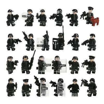 24PCS Black Swat Team Building Block Minifigures