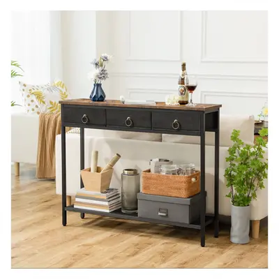 Industrial Wooden Retro Narrow Slim Console Side Table With Drawers Hallway Furniture Storage