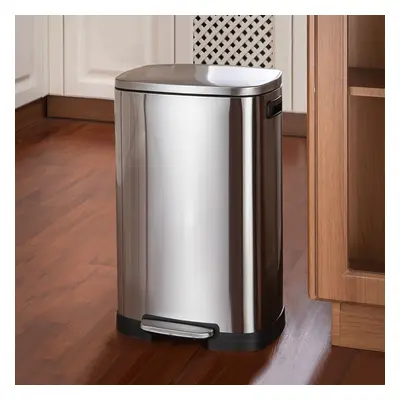 (50L) High Capacity Rubbish Bin Stainless Steel Step Open Trash Can Indoor Recycling Bin