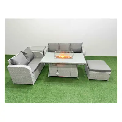 Fimous Seater PE Rattan Wicker Garden Furniture Patio Conservatory Sofa Set with Firepit Dining 