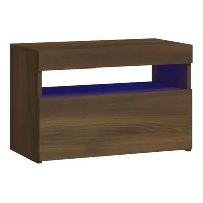 (brown oak, pcs) vidaXL 1/2x Bedside Cabinet and LED Light Engineered Wood Decor Multi Colours